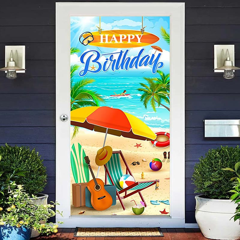 Lofaris Hawaiian Coast Beach Summer Birthday Door Cover