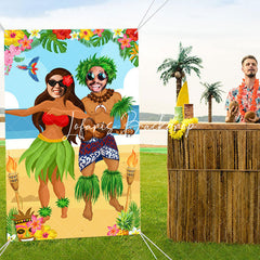 Lofaris Hawaiian Luau Party Face Cutout Photo Prop Backdrop