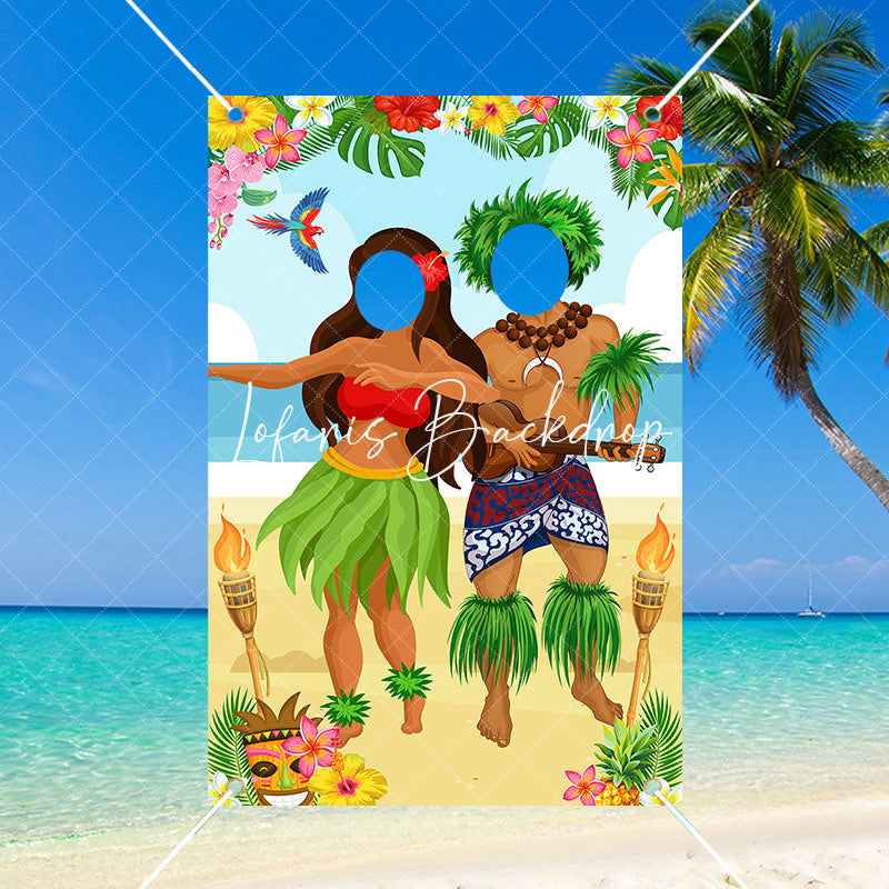 Hawaiian Luau Party Face Cutout Photo Prop Backdrop - Lofaris