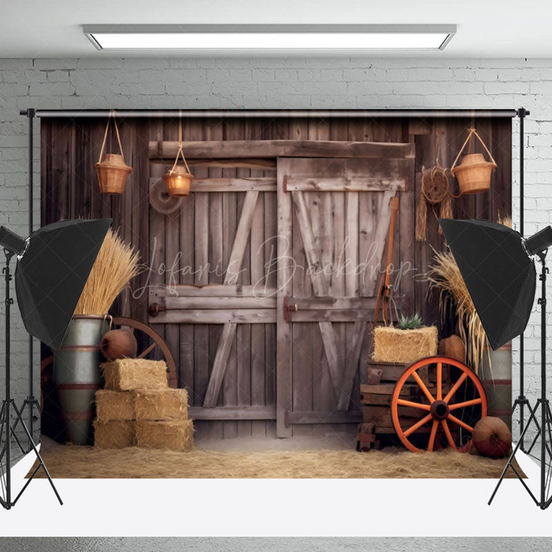 Lofaris Hay Cowboy Rustic Wood Barn Door Backdrop For Photo