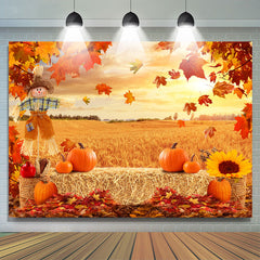 Lofaris Haymow Scarecrow Red Maples Gold Rye Autumn Backdrop