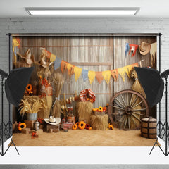 Lofaris Haystack Wheel Pumpkin Autumn Photo Backdrop