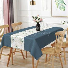 Lofaris Haze Blue Elegant Spring Leaves Dining Tablecloth