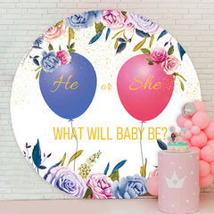 Lofaris He Or She Balloon Round Gender Reveal Backdrop