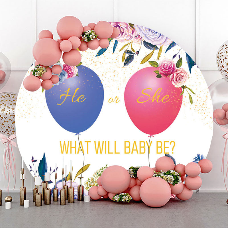 Lofaris He Or She Balloon Round Gender Reveal Backdrop