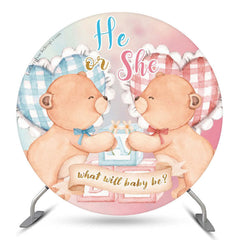 Lofaris He Or She Bear Baby Shower Round Backdrop Cover