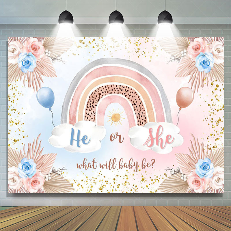 Lofaris He Or She Floral Rainbow Boho Gender Reveal Backdrop