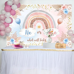 Lofaris He Or She Floral Rainbow Boho Gender Reveal Backdrop