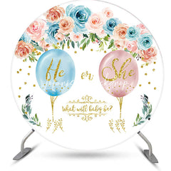 Lofaris He Or She Floral White Round Gender Reveal Backdrop