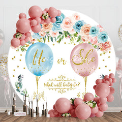 Lofaris He Or She Floral White Round Gender Reveal Backdrop