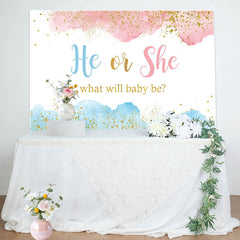 Lofaris He Or She Glitter Blue Pink Gender Reveal Backdrop