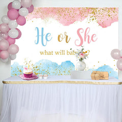 Lofaris He Or She Glitter Blue Pink Gender Reveal Backdrop