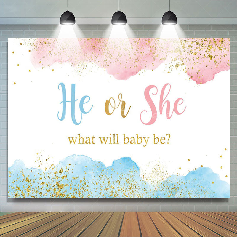 Lofaris He Or She Glitter Blue Pink Gender Reveal Backdrop