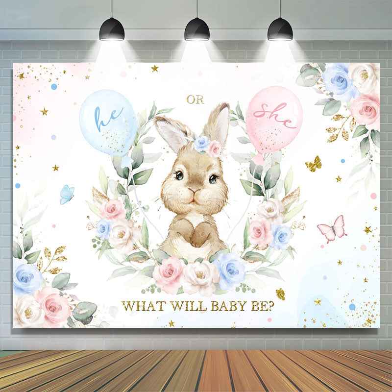 Lofaris He Or She Little Bunny Floral Baby Shower Backdrop