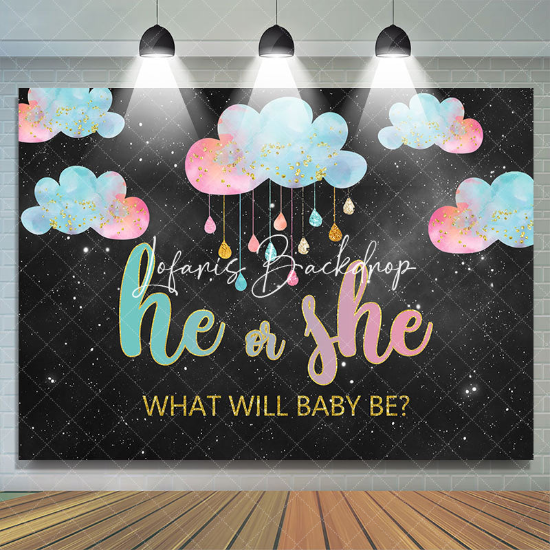 Lofaris He Or She Night Sky Clouds Gender Reveal Backdrop