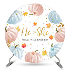 Lofaris He Or She Pumpkin Maple Circle Baby Shower Backdrop