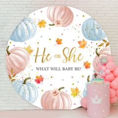 Lofaris He Or She Pumpkin Maple Circle Baby Shower Backdrop