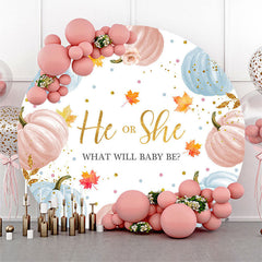 Lofaris He Or She Pumpkin Maple Circle Baby Shower Backdrop