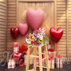 Lofaris Heart Balloon Gift Wood Wall Valentines Day Backdrop