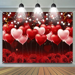 Lofaris Heart Balloon Red Rose Bokeh Valentines Day Backdrop