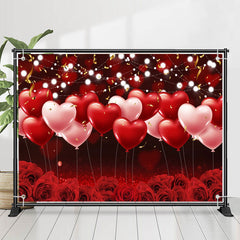 Lofaris Heart Balloon Red Rose Bokeh Valentines Day Backdrop