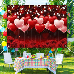 Lofaris Heart Balloon Red Rose Bokeh Valentines Day Backdrop