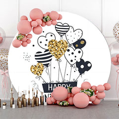 Lofaris Heart Balloon Stripe Star Round Anniversary Backdrop