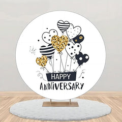 Lofaris Heart Balloon Stripe Star Round Anniversary Backdrop