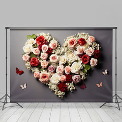 Lofaris Heart Shape Floral Butterfly Valentines Day Backdrop