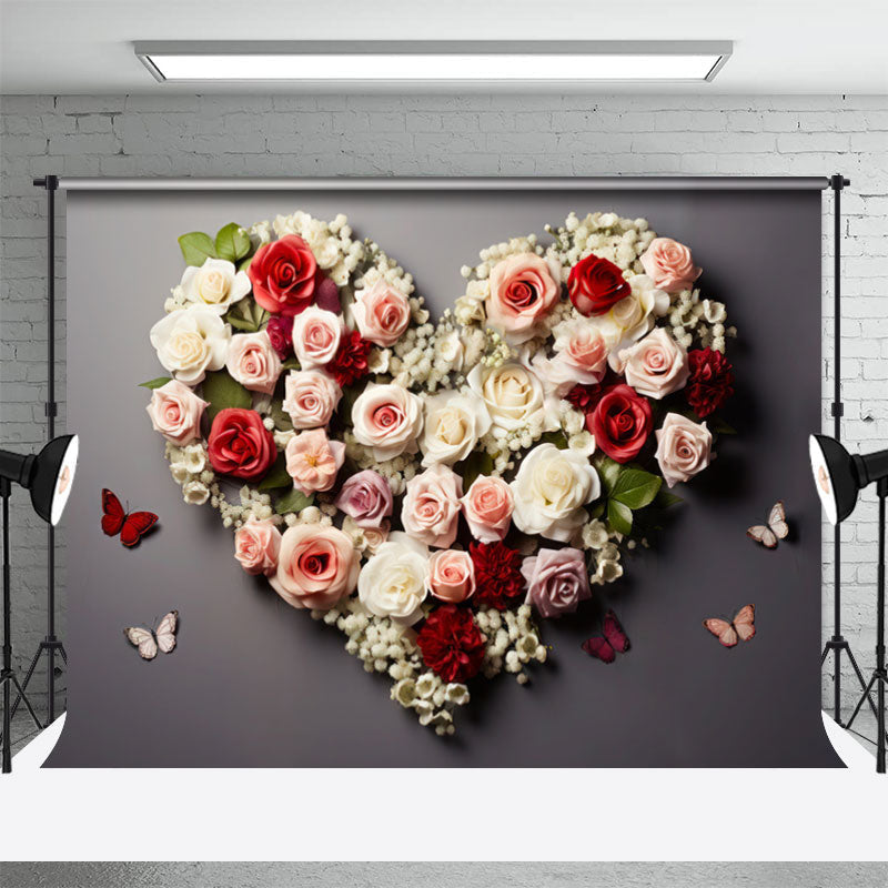 Lofaris Heart Shape Floral Butterfly Valentines Day Backdrop