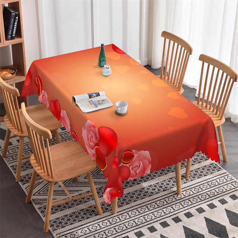 Lofaris Hearts Roses Dim Orange Bokeh Tablecloth For Decor