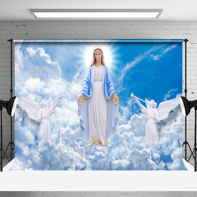 Lofaris Heaven Virgin Mary Angel Blue Sky Funeral Backdrop