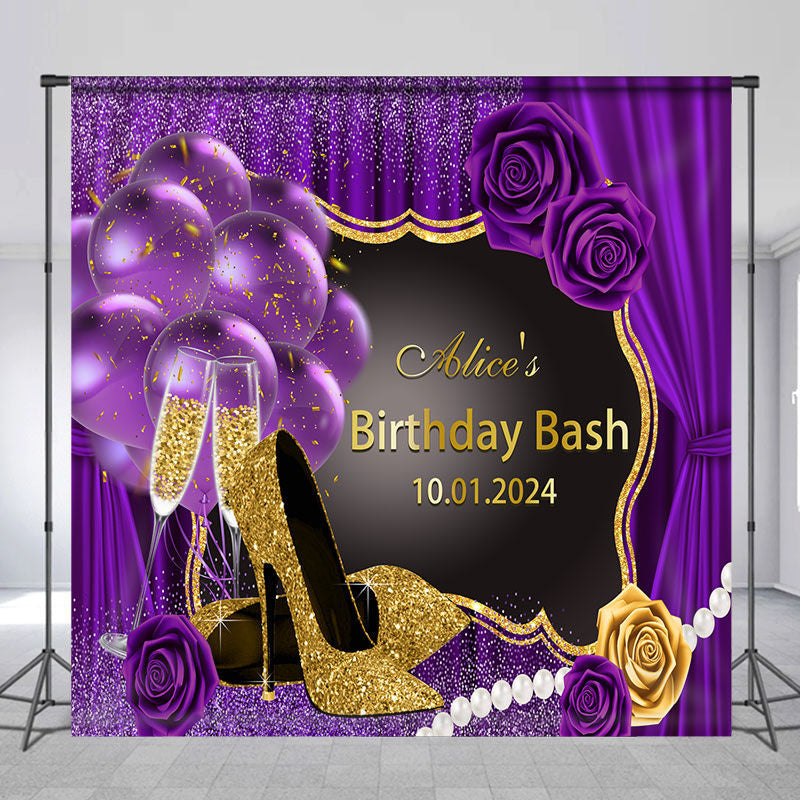 Lofaris Heels Purple Balloon Pearl Custom Birthday Backdrop