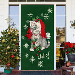 Lofaris Hello Cat Green Snowflake Door Cover For Christmas