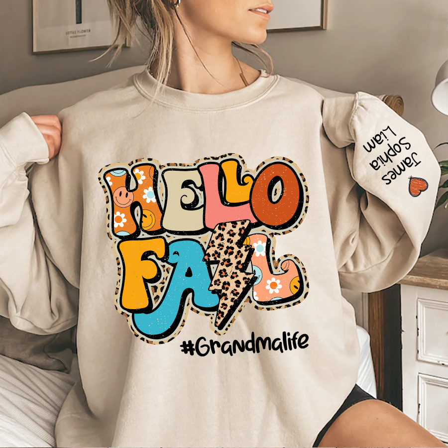 Lofaris Grandma Life Hello Fall Sweatshirt Custom And Kids Autumn Gift TH