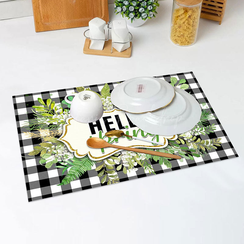 Lofaris Hello Spring Greenery Checkered Set Of 4 Placemats