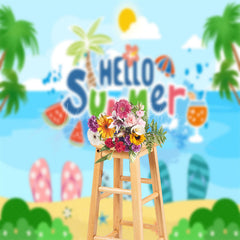 Lofaris Hello Summer Beach Sea Palm Trees Photoshoot Backdrop