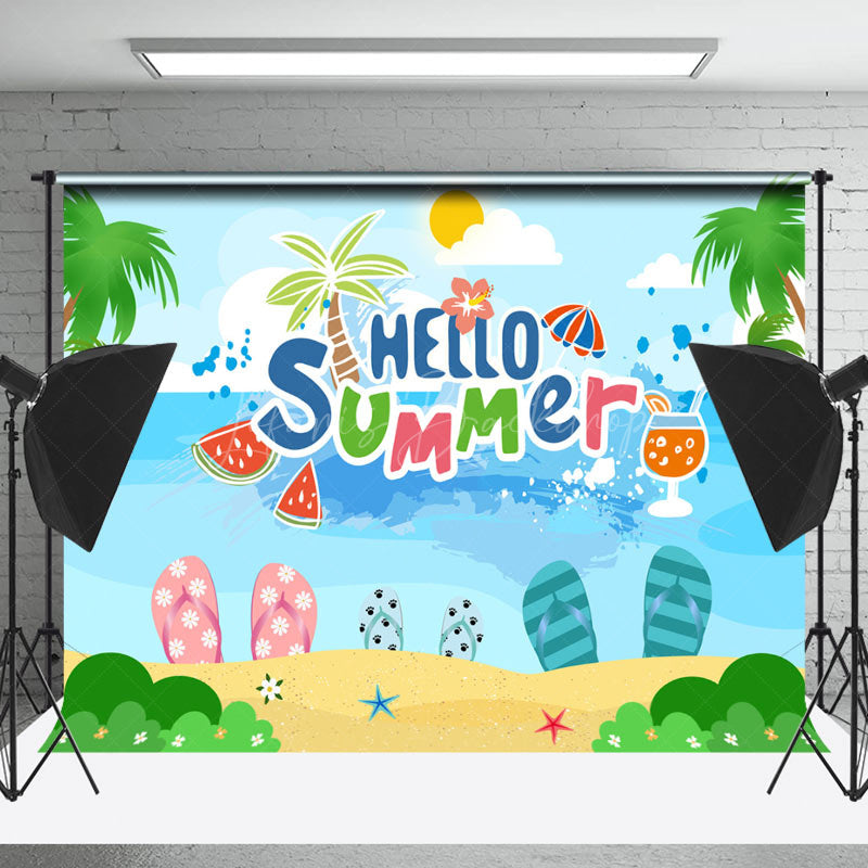 Lofaris Hello Summer Beach Sea Palm Trees Photoshoot Backdrop