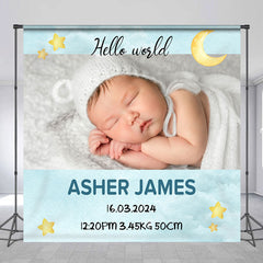 Lofaris Hello World Moon Custom Photo Baby Shower Backdrop