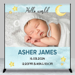 Lofaris Hello World Moon Custom Photo Baby Shower Backdrop