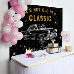 Lofaris Hes Classic Black Gold Car Birthday Party Backdrop