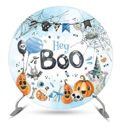 Lofaris Hey Boo Bat Spider Round Halloween Baby Shower Backdrop