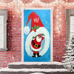 Lofaris Hi Christmas Big Hat Santa Claus Blue Door Cover