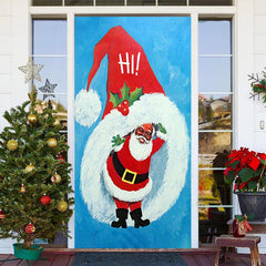 Lofaris Hi Christmas Big Hat Santa Claus Blue Door Cover