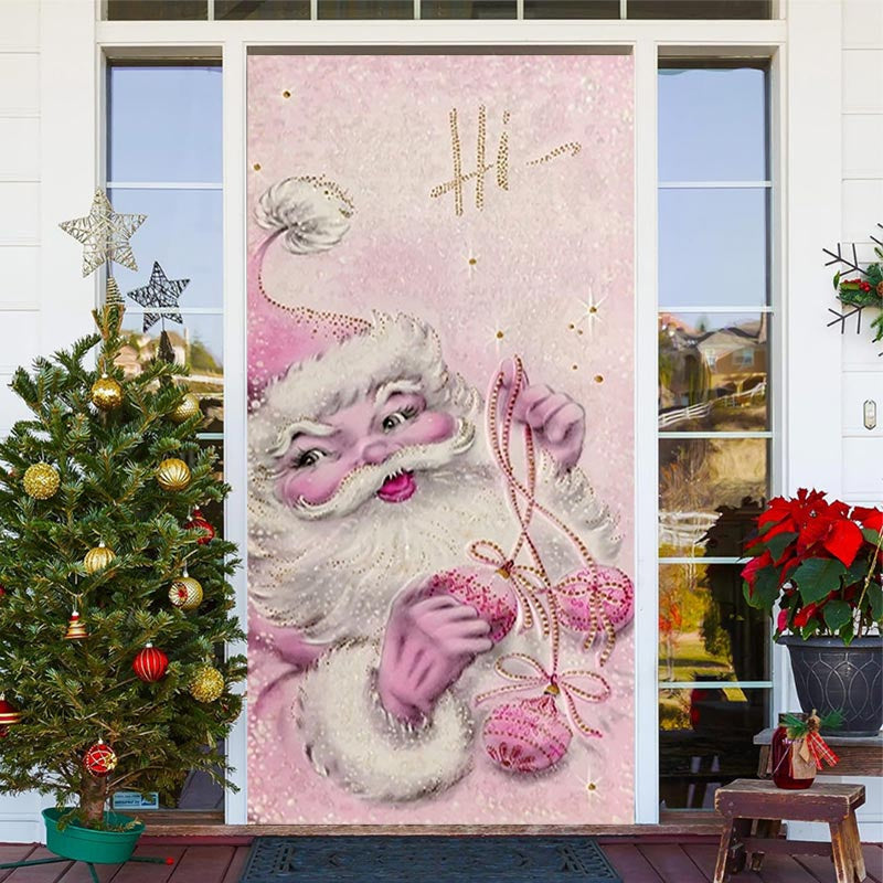 Lofaris Hi Pink Santa Claus Snowy Door Cover For Christmas