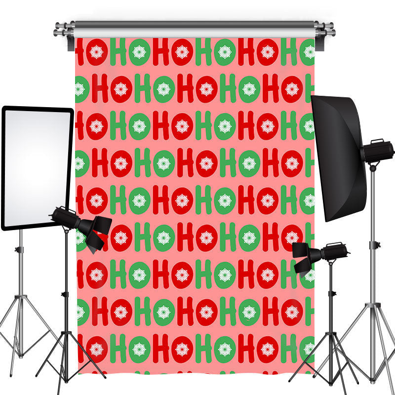 Lofaris Ho Red And Green Text Christmas Photography Backdrop