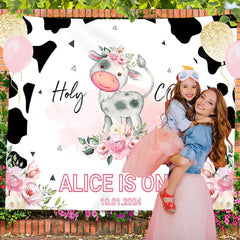 Lofaris Holy Cow Floral Spot Custom Name 1st Birthday Backdrop