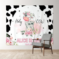 Lofaris Holy Cow Floral Spot Custom Name 1st Birthday Backdrop