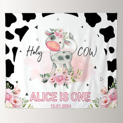 Lofaris Holy Cow Floral Spot Custom Name 1st Birthday Backdrop