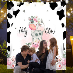 Lofaris Holy Cow Floral Spot Custom Name 1st Birthday Backdrop